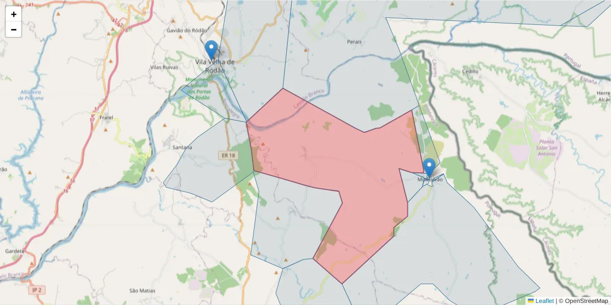 Mapa detalhado do código postal 6050-465 com limites, códigos postais vizinhos e agências dos correios