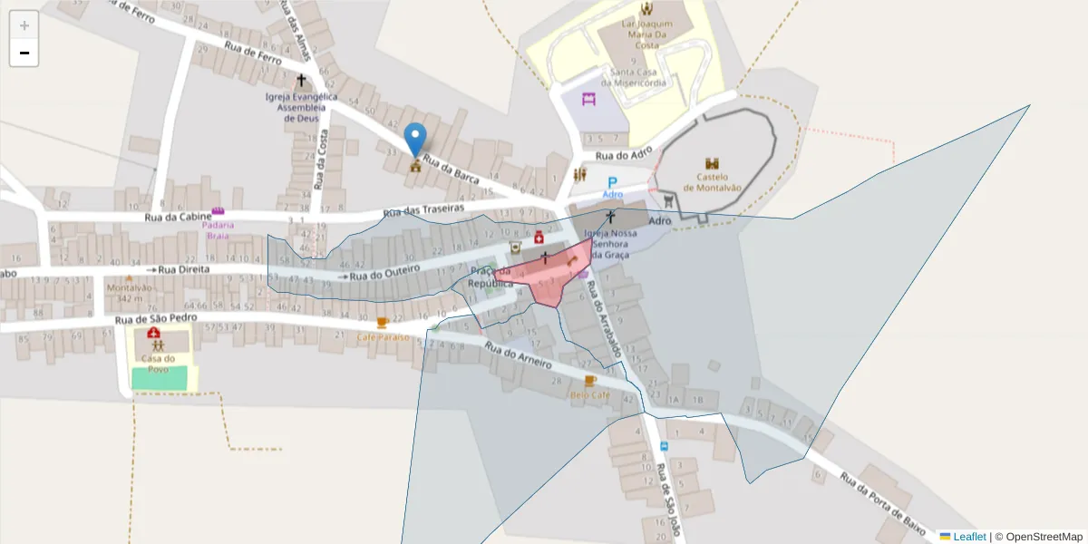 Mapa detalhado do código postal 6050-466 com limites, códigos postais vizinhos e agências dos correios