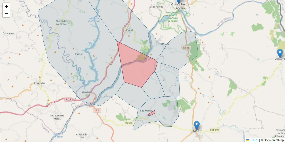 Mapa detalhado do código postal 6050-472 com limites, códigos postais vizinhos e agências dos correios