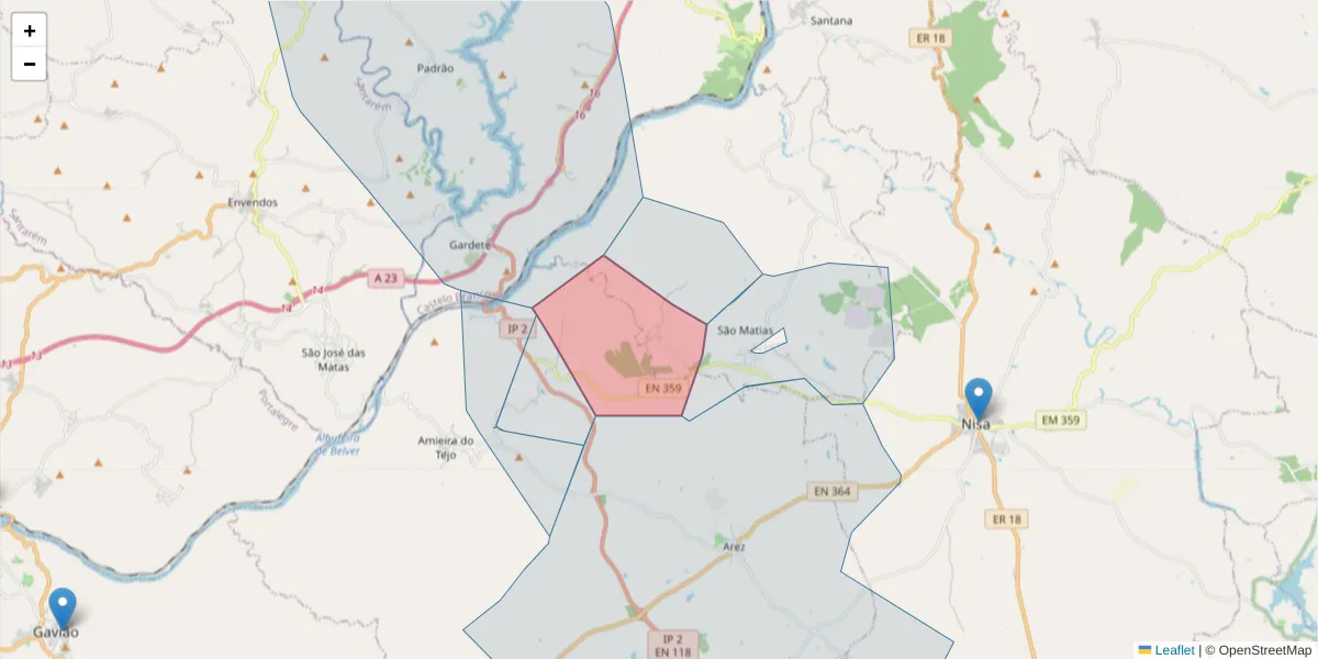 Mapa detalhado do código postal 6050-473 com limites, códigos postais vizinhos e agências dos correios