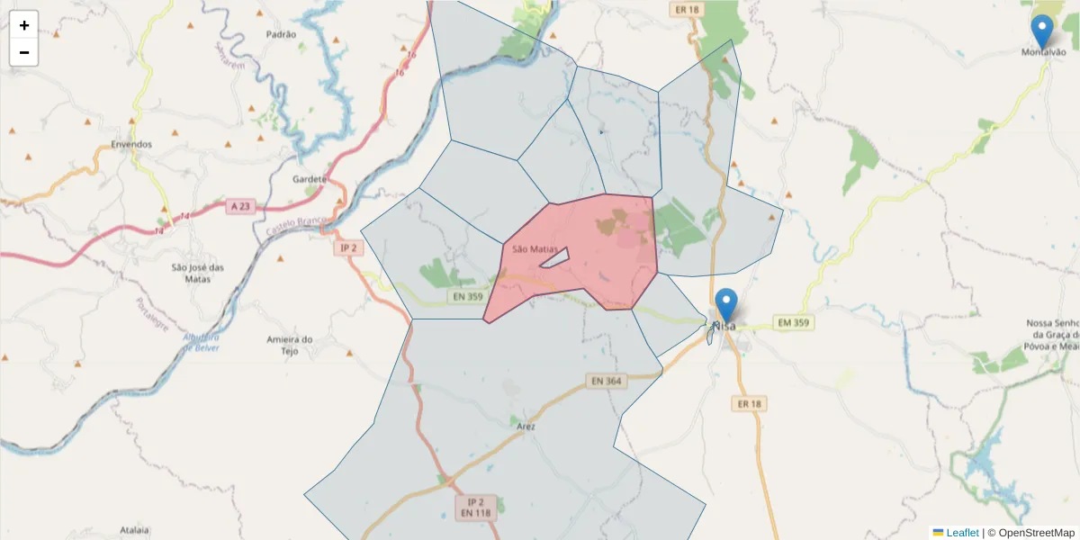 Mapa detalhado do código postal 6050-474 com limites, códigos postais vizinhos e agências dos correios