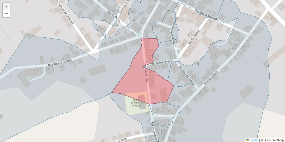 Mapa detalhado do código postal 6050-505 com limites, códigos postais vizinhos e agências dos correios