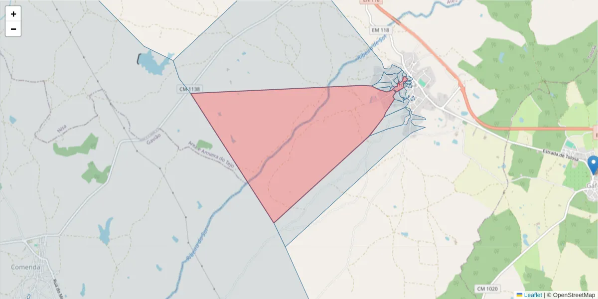 Mapa detalhado do código postal 6050-515 com limites, códigos postais vizinhos e agências dos correios