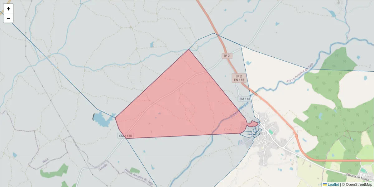 Mapa detalhado do código postal 6050-518 com limites, códigos postais vizinhos e agências dos correios