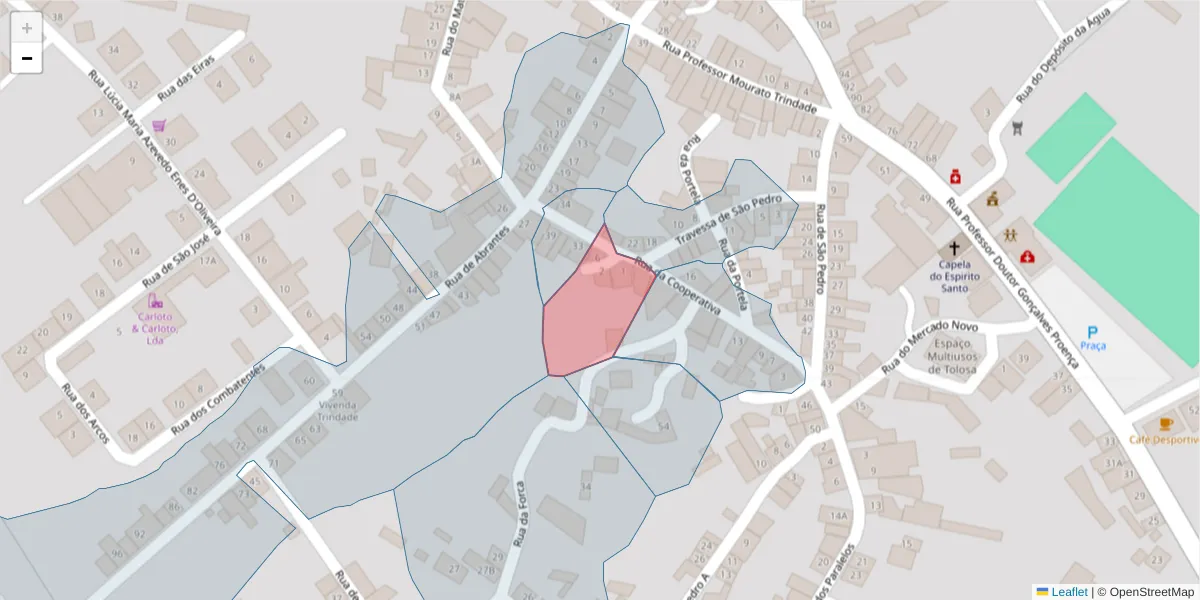 Mapa detalhado do código postal 6050-521 com limites, códigos postais vizinhos e agências dos correios