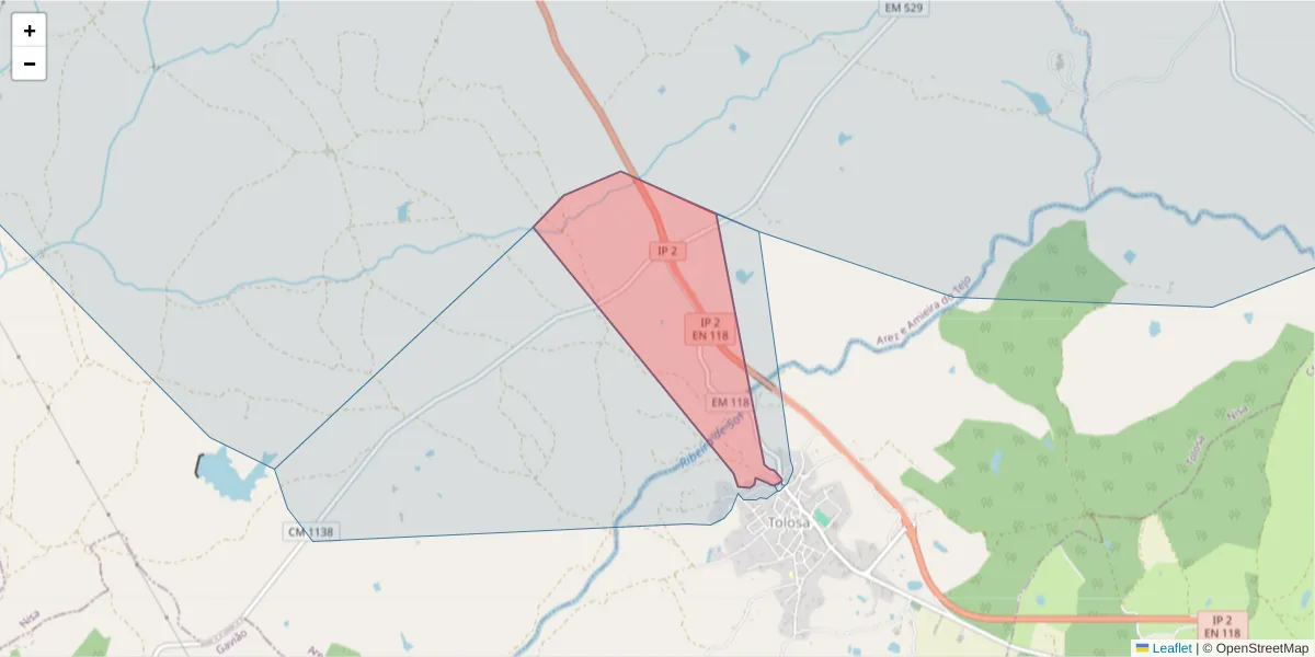 Mapa detalhado do código postal 6050-539 com limites, códigos postais vizinhos e agências dos correios
