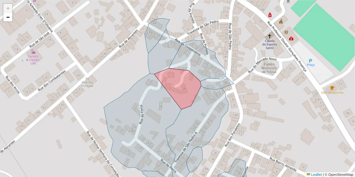 Mapa detalhado do código postal 6050-543 com limites, códigos postais vizinhos e agências dos correios