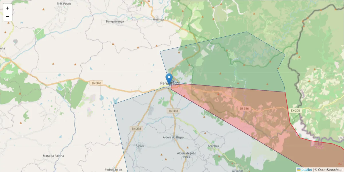 Mapa detalhado do código postal 6090-545 com limites, códigos postais vizinhos e agências dos correios