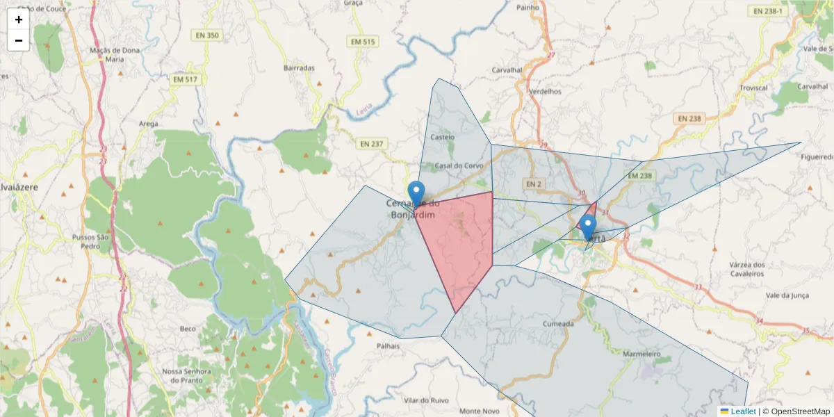 Mapa detalhado do código postal 6100-268 com limites, códigos postais vizinhos e agências dos correios