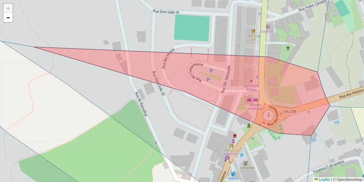 Mapa detalhado do código postal 6100-300 com limites, códigos postais vizinhos e agências dos correios