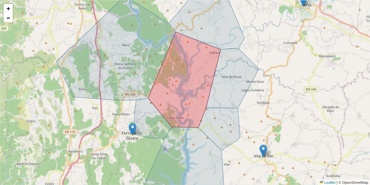 Mapa detalhado do código postal 6100-494 com limites, códigos postais vizinhos e agências dos correios