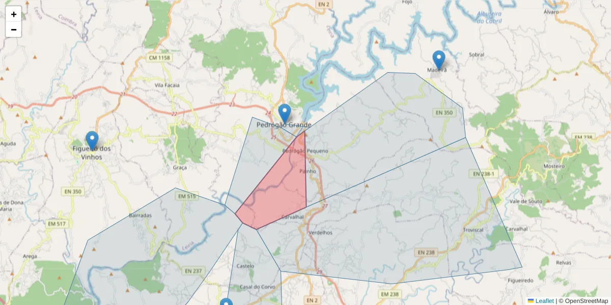 Mapa detalhado do código postal 6100-552 com limites, códigos postais vizinhos e agências dos correios