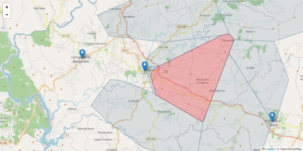 Mapa detalhado do código postal 6100-658 com limites, códigos postais vizinhos e agências dos correios
