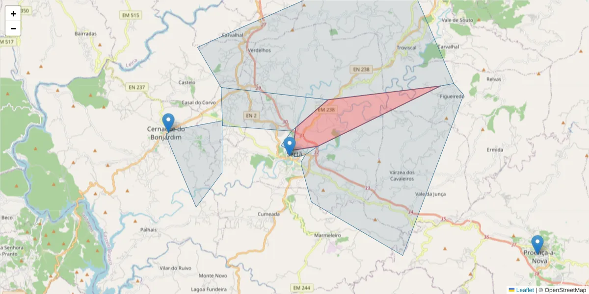 Mapa detalhado do código postal 6100-757 com limites, códigos postais vizinhos e agências dos correios