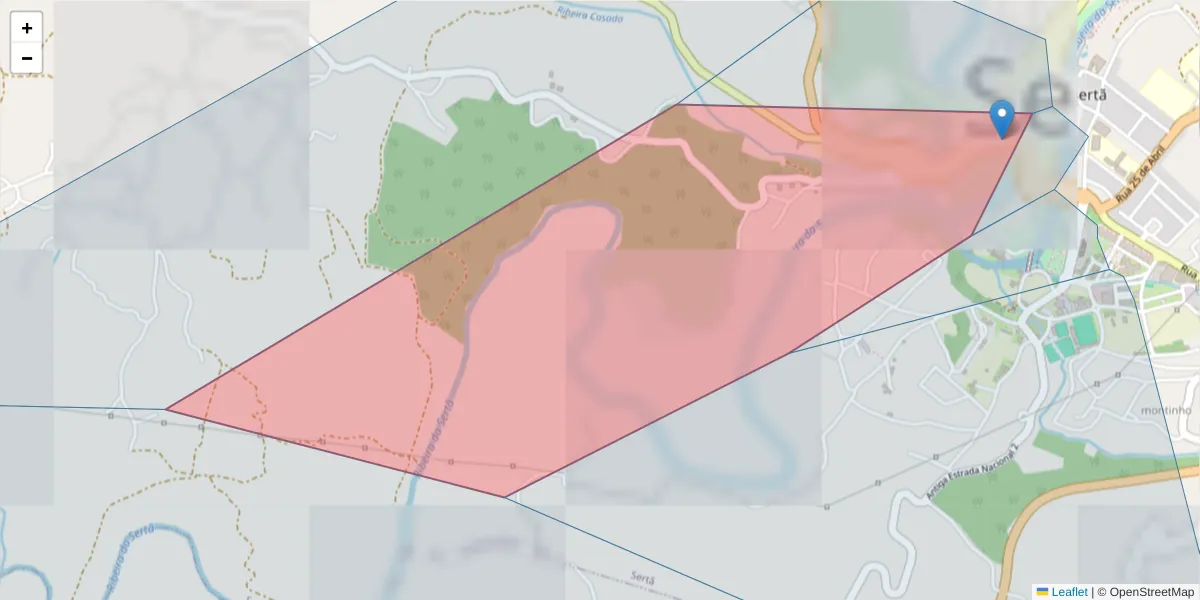 Mapa detalhado do código postal 6100-999 com limites, códigos postais vizinhos e agências dos correios