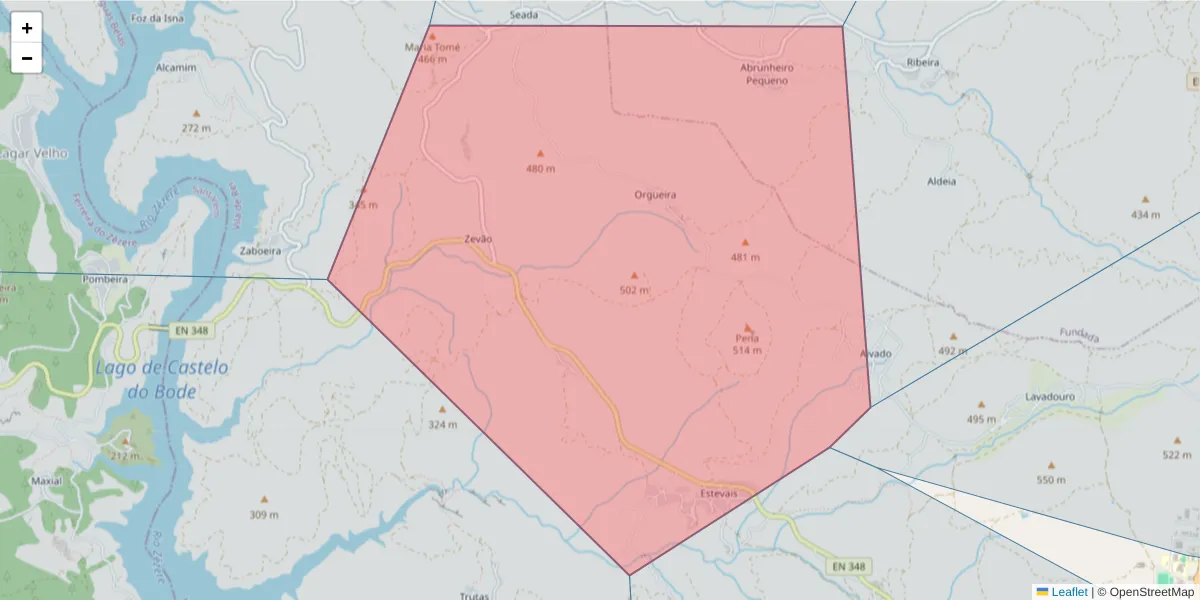 Mapa detalhado do código postal 6110-012 com limites, códigos postais vizinhos e agências dos correios