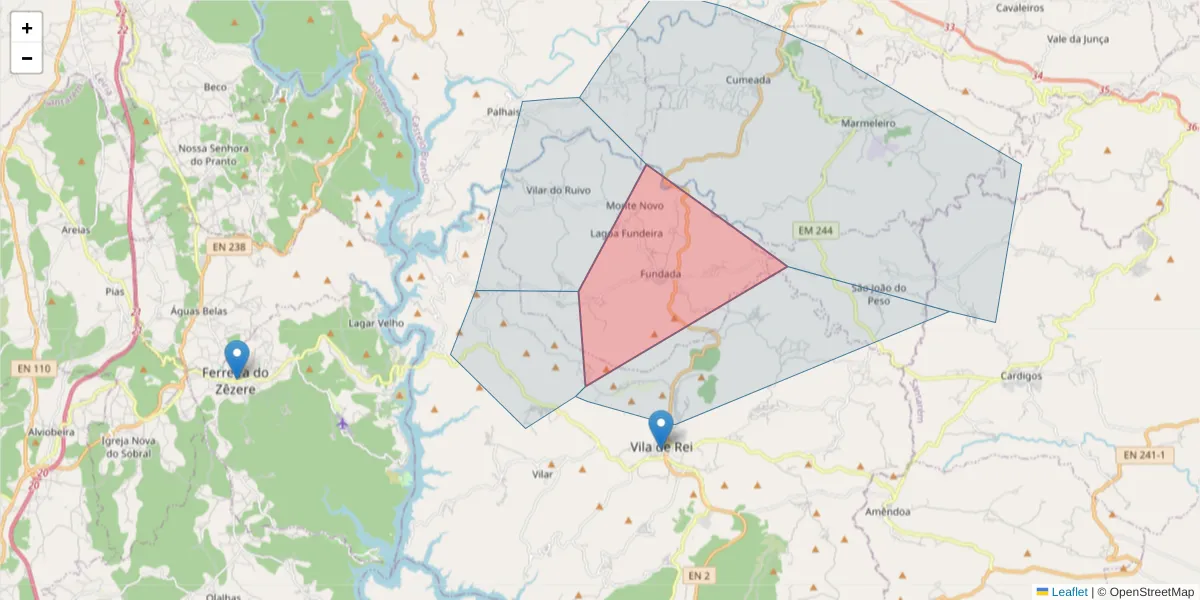 Mapa detalhado do código postal 6110-022 com limites, códigos postais vizinhos e agências dos correios