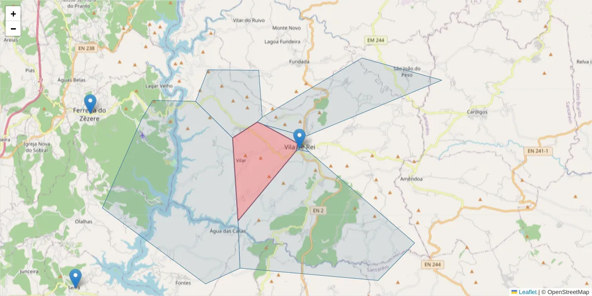 Mapa detalhado do código postal 6110-206 com limites, códigos postais vizinhos e agências dos correios