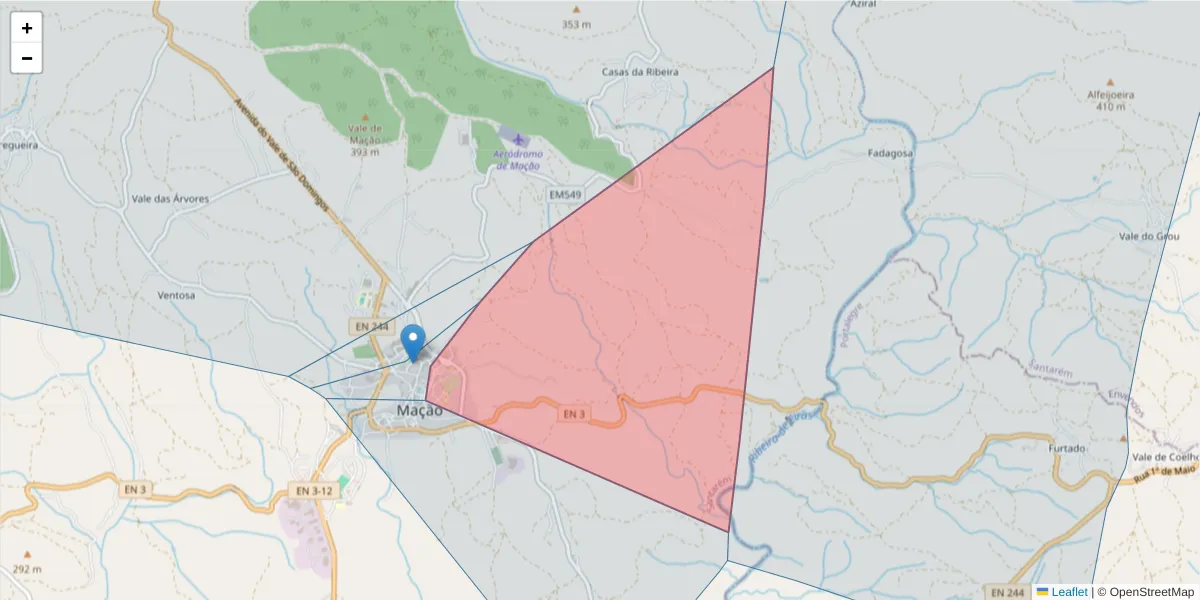 Mapa detalhado do código postal 6120-721 com limites, códigos postais vizinhos e agências dos correios