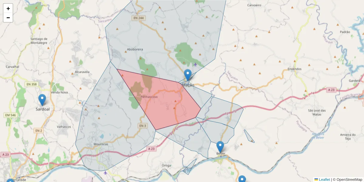 Mapa detalhado do código postal 6120-790 com limites, códigos postais vizinhos e agências dos correios