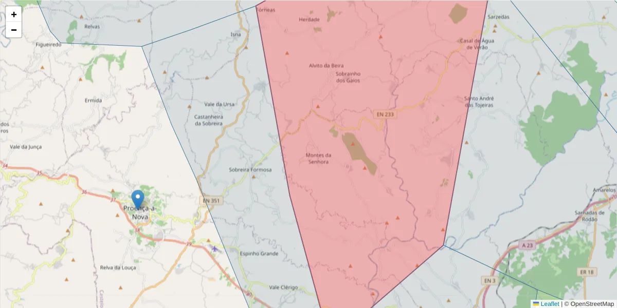 Mapa detalhado do código postal 6150-125 com limites, códigos postais vizinhos e agências dos correios