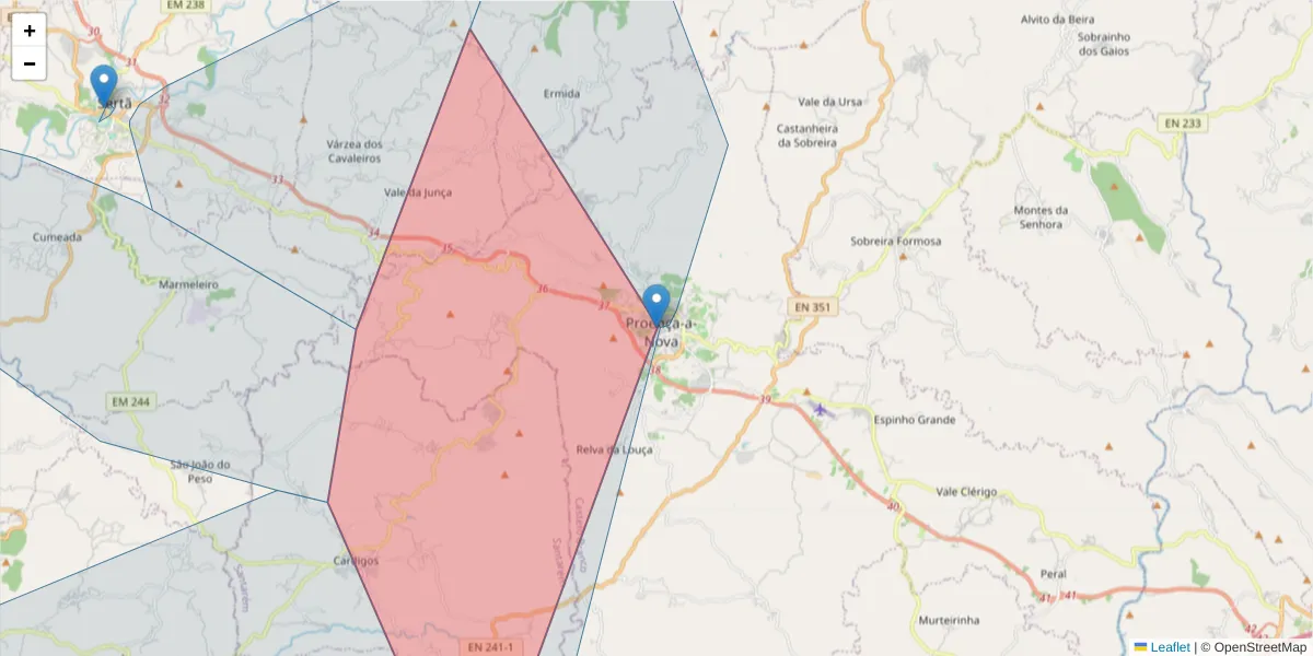 Mapa detalhado do código postal 6150-999 com limites, códigos postais vizinhos e agências dos correios