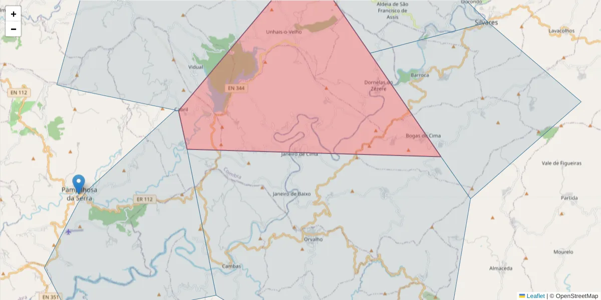 Mapa detalhado do código postal 6185-114 com limites, códigos postais vizinhos e agências dos correios