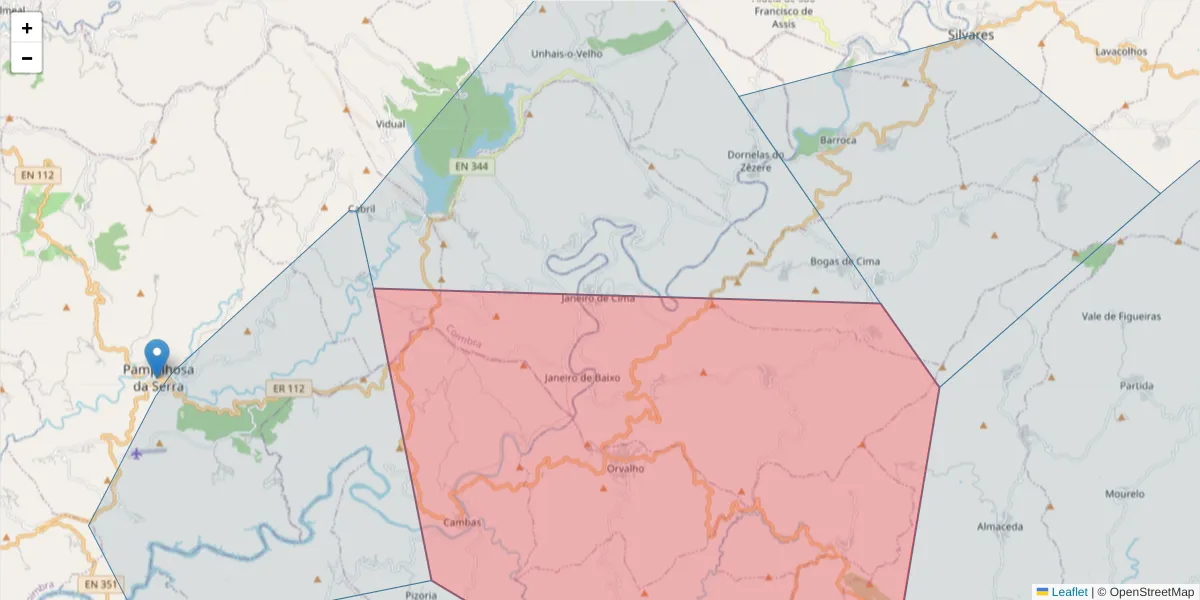 Mapa detalhado do código postal 6186-125 com limites, códigos postais vizinhos e agências dos correios