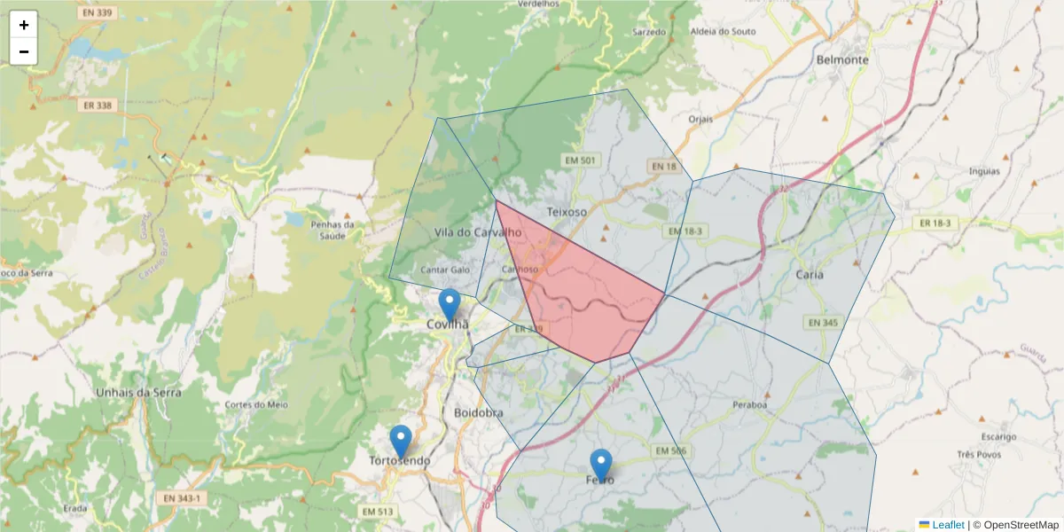 Mapa detalhado do código postal 6200-017 com limites, códigos postais vizinhos e agências dos correios