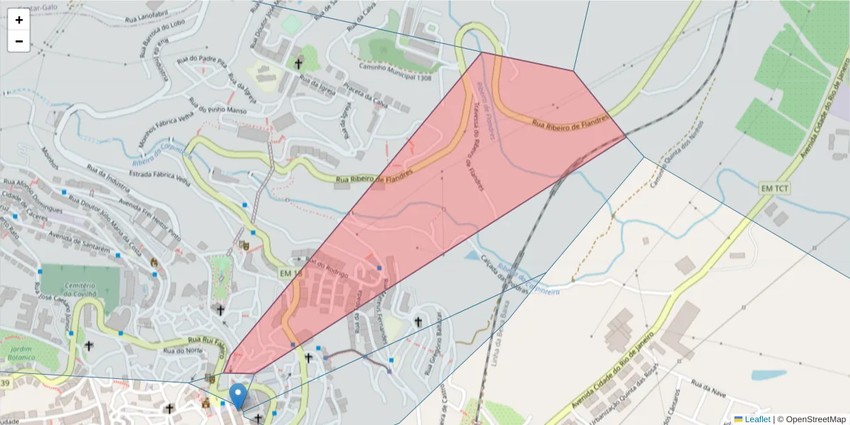 Mapa detalhado do código postal 6200-065 com limites, códigos postais vizinhos e agências dos correios