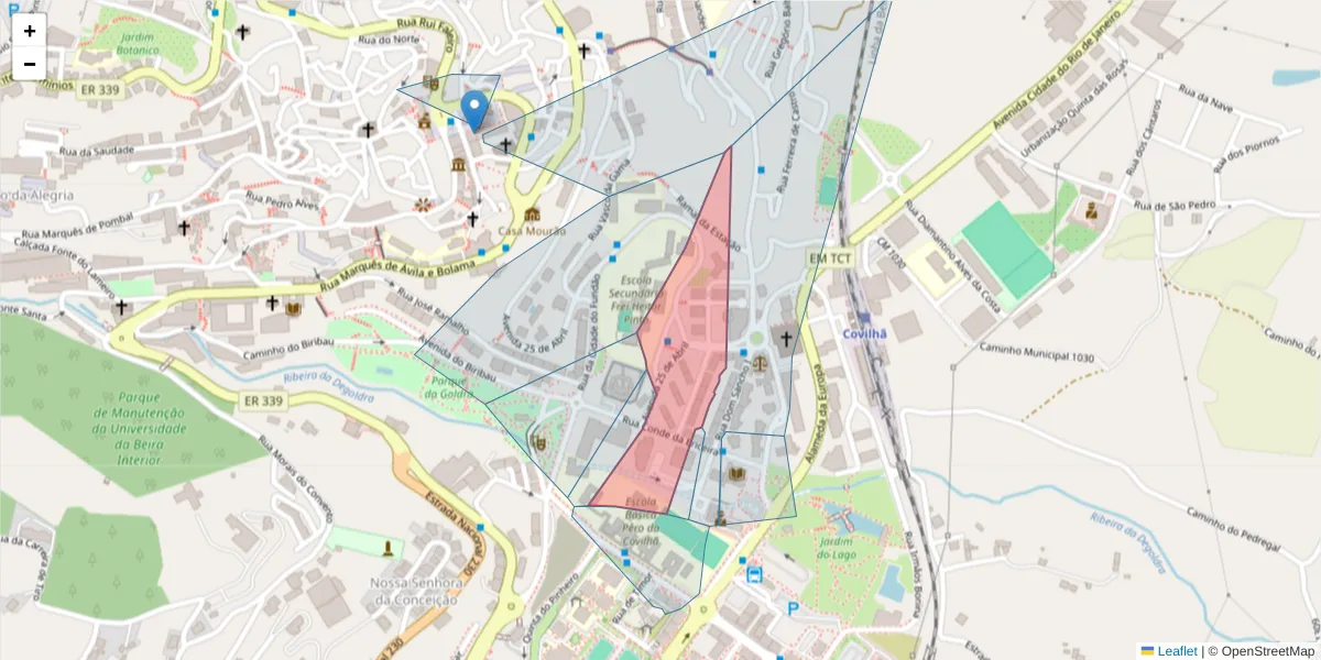 Mapa detalhado do código postal 6200-118 com limites, códigos postais vizinhos e agências dos correios