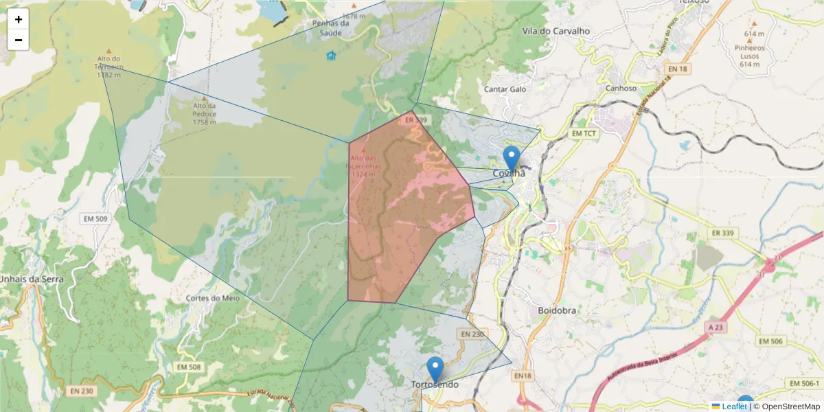 Mapa detalhado do código postal 6200-349 com limites, códigos postais vizinhos e agências dos correios