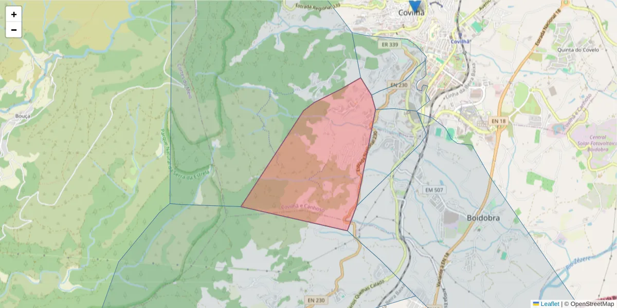 Mapa detalhado do código postal 6200-392 com limites, códigos postais vizinhos e agências dos correios