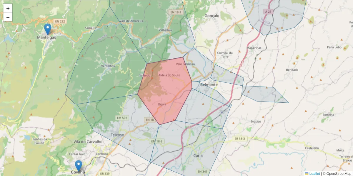 Mapa detalhado do código postal 6200-501 com limites, códigos postais vizinhos e agências dos correios