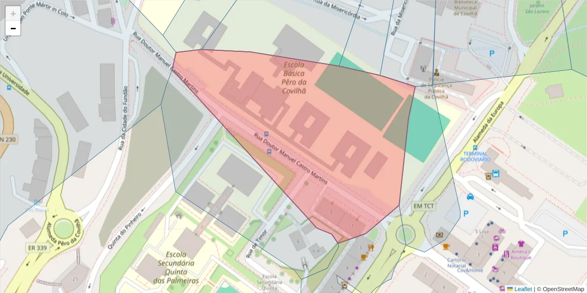 Mapa detalhado do código postal 6200-503 com limites, códigos postais vizinhos e agências dos correios