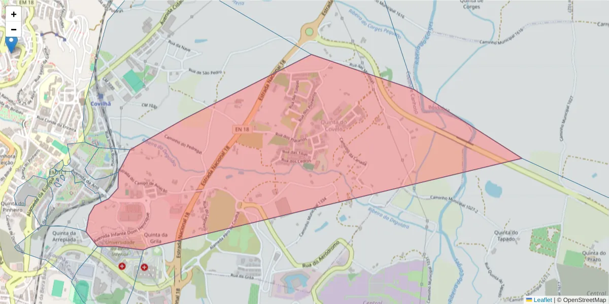Mapa detalhado do código postal 6200-506 com limites, códigos postais vizinhos e agências dos correios