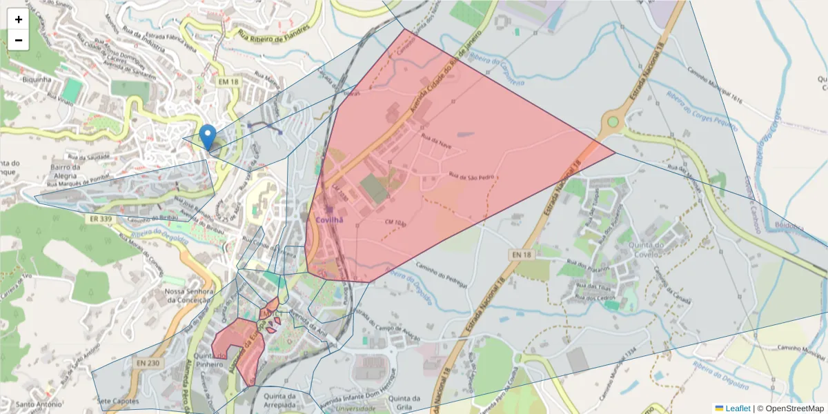 Mapa detalhado do código postal 6200-546 com limites, códigos postais vizinhos e agências dos correios