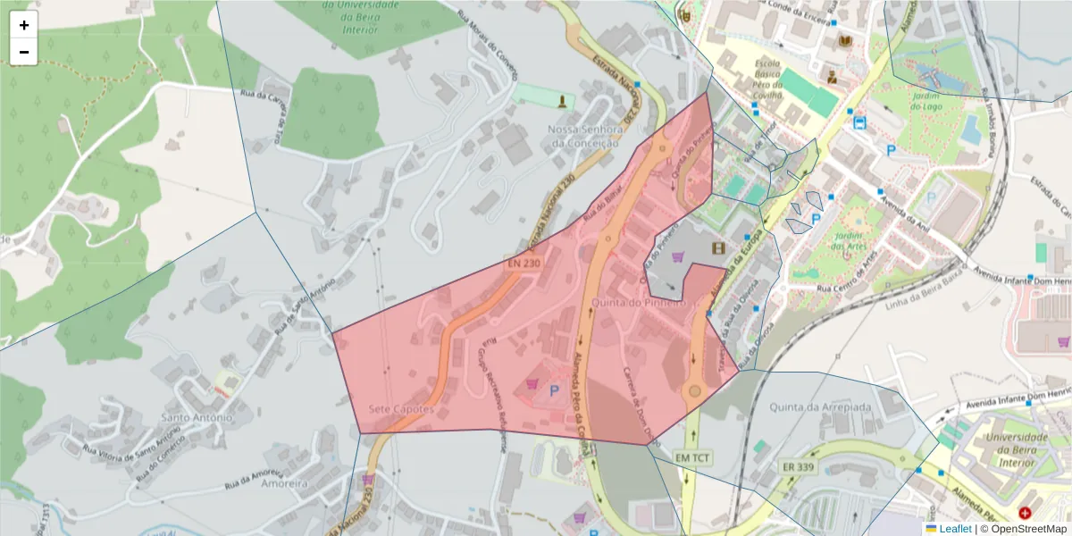 Mapa detalhado do código postal 6200-552 com limites, códigos postais vizinhos e agências dos correios