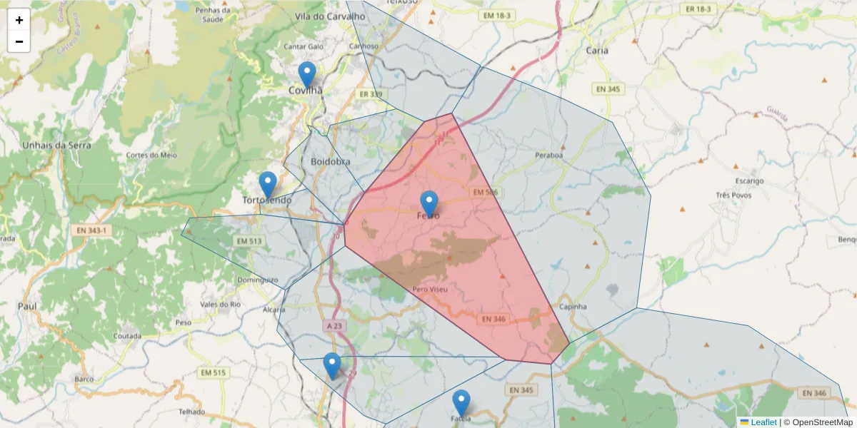Mapa detalhado do código postal 6200-571 com limites, códigos postais vizinhos e agências dos correios