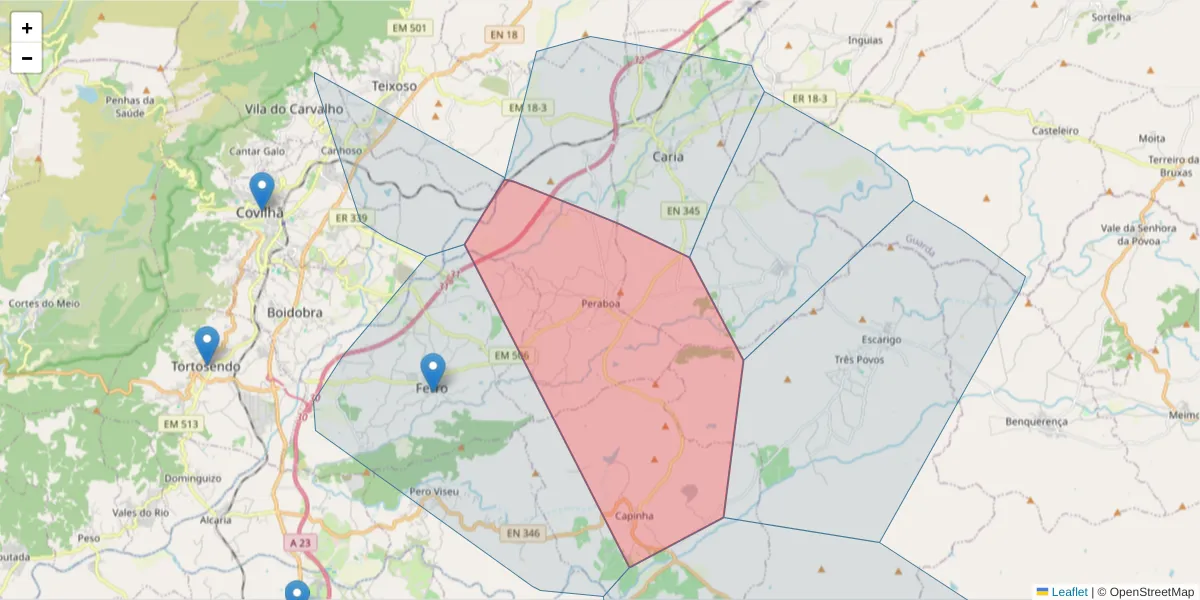 Mapa detalhado do código postal 6200-591 com limites, códigos postais vizinhos e agências dos correios