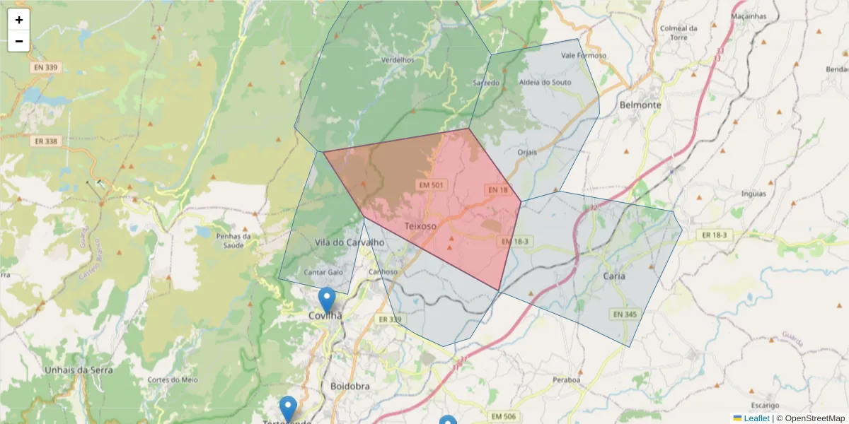 Mapa detalhado do código postal 6200-680 com limites, códigos postais vizinhos e agências dos correios