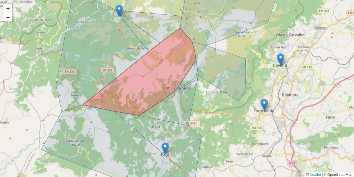 Mapa detalhado do código postal 6215-522 com limites, códigos postais vizinhos e agências dos correios