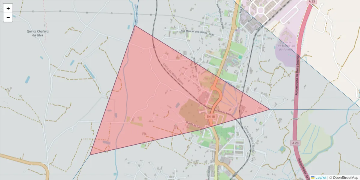 Mapa detalhado do código postal 6230-205 com limites, códigos postais vizinhos e agências dos correios