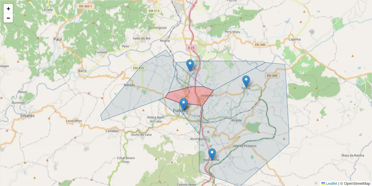 Mapa detalhado do código postal 6230-298 com limites, códigos postais vizinhos e agências dos correios