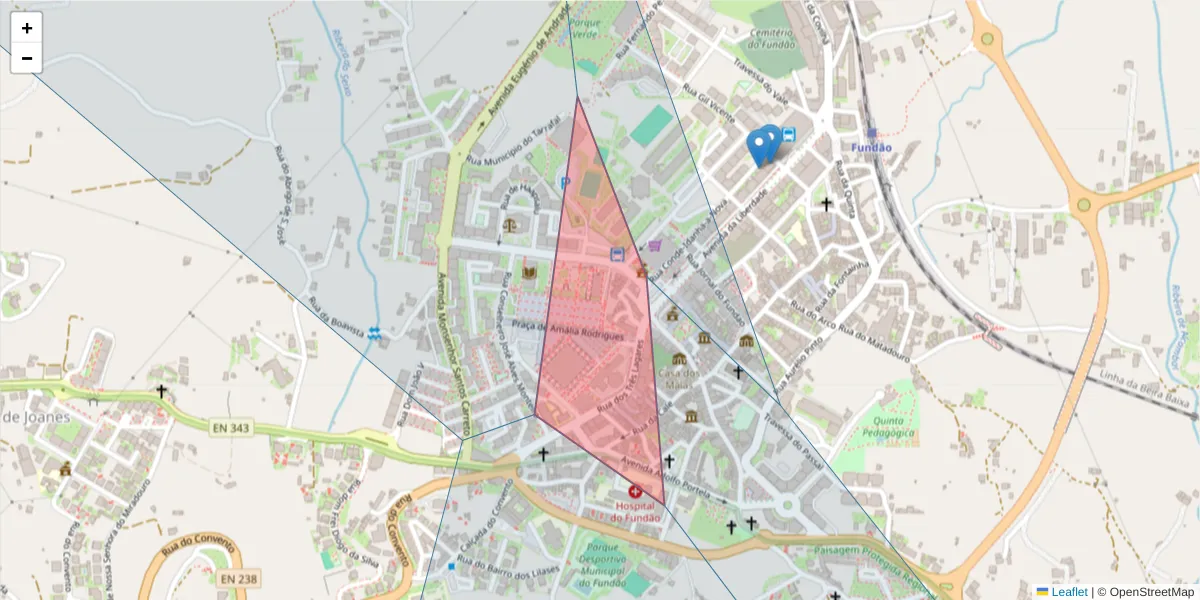 Mapa detalhado do código postal 6230-421 com limites, códigos postais vizinhos e agências dos correios