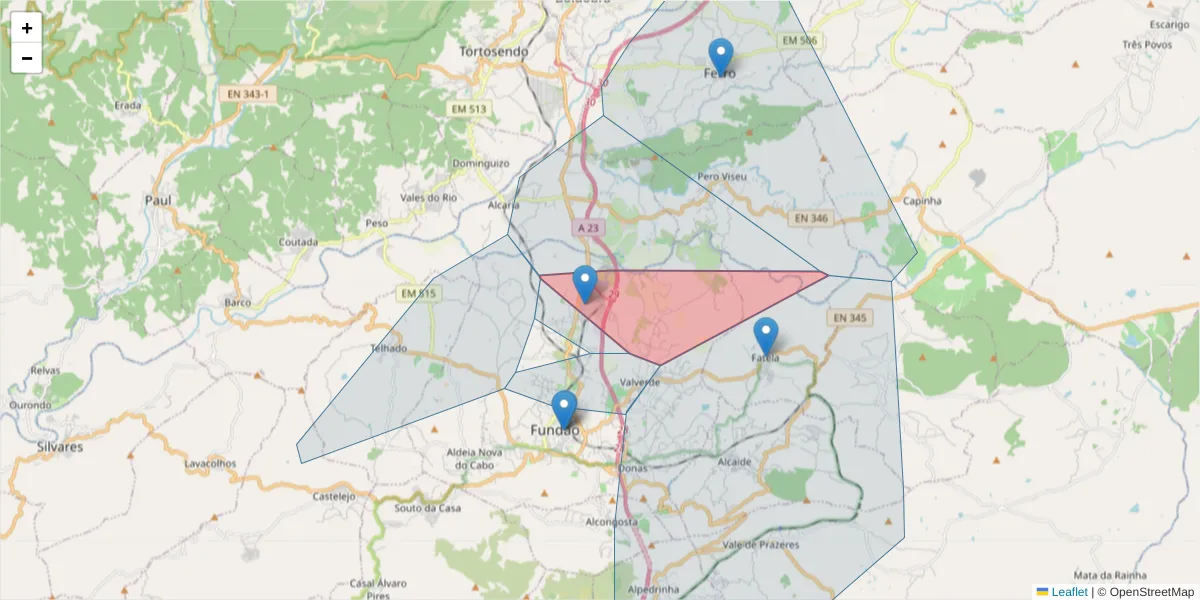 Mapa detalhado do código postal 6230-483 com limites, códigos postais vizinhos e agências dos correios