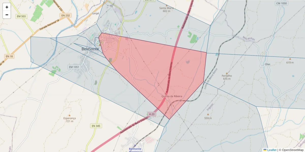 Mapa detalhado do código postal 6250-049 com limites, códigos postais vizinhos e agências dos correios