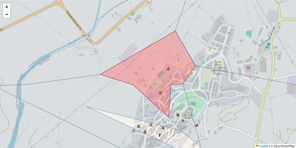 Mapa detalhado do código postal 6250-056 com limites, códigos postais vizinhos e agências dos correios