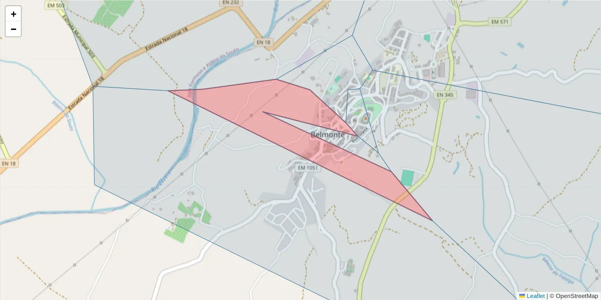 Mapa detalhado do código postal 6250-085 com limites, códigos postais vizinhos e agências dos correios