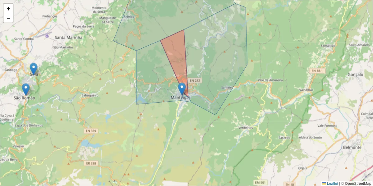 Mapa detalhado do código postal 6260-120 com limites, códigos postais vizinhos e agências dos correios